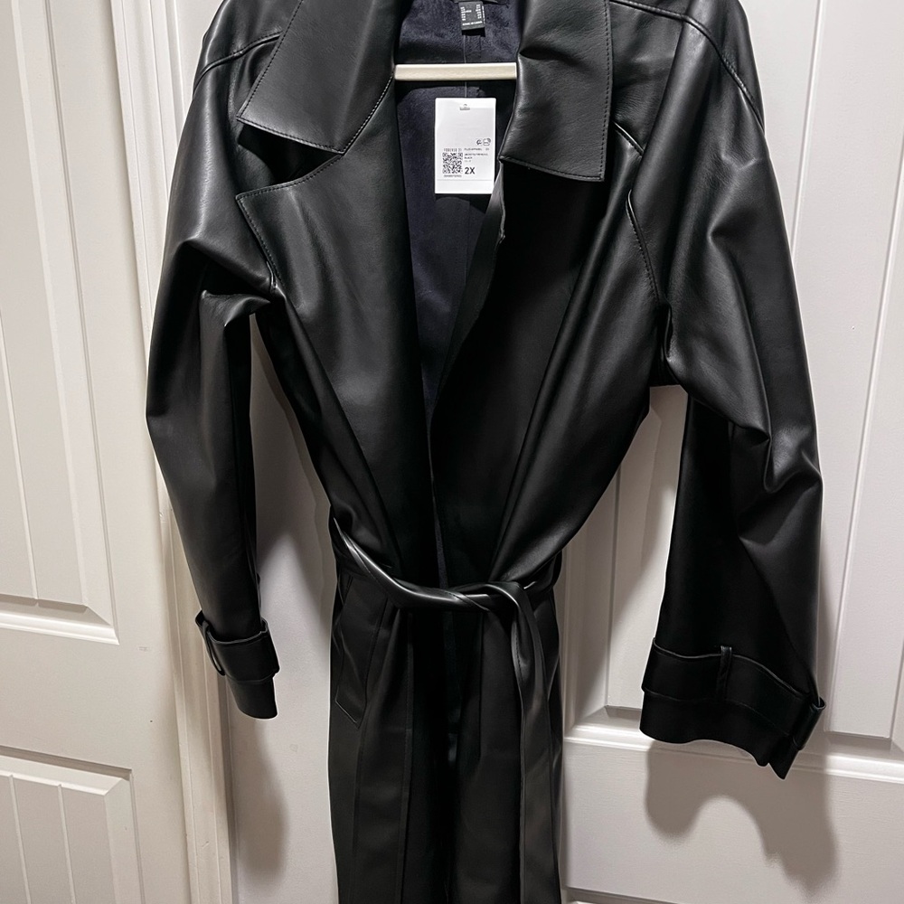 Forever 21 Black Faux Leather Trench Coat